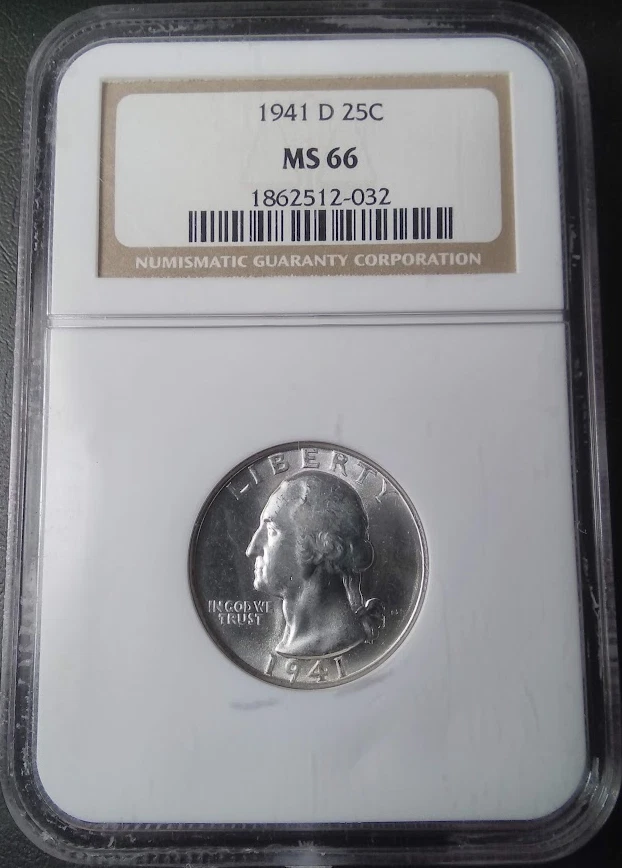 :1941-D 25C WASHINGTON QUARTER SPOTLESS NEAR SUPERB NGC MS66 RARE R3 HIGH GRADES - Image 1 of 2