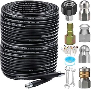 200FT Sewer Jetter Kit for Pressure Washer, 5800PSI Drain Cleaner Hose 1/4 Inch - Picture 1 of 4