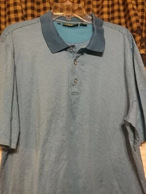 BOBBY JONES синий с белыми полосками хлопок коротким рукавом поло Sz XL - Изображение 1 из 4