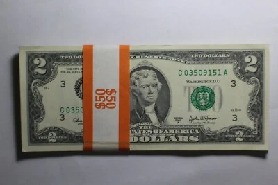 2003 A $2 Note Pack of 25 Consecutive Notes Philadelphia  - Image 1 of 3