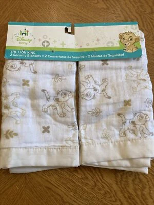 NWT Disney Baby Tan Beige White The Lion King Simba Muslin Security Blanket -2Pk - Image 1 of 4