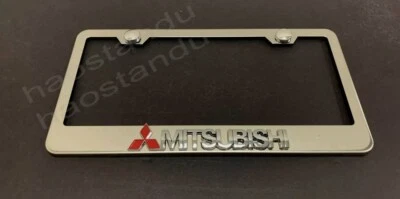 1x MITSUBISHI 3D Emblem STAINLESS STEEL License Plate Frame RUST FREE + ScrewCap - Image 1 of 4