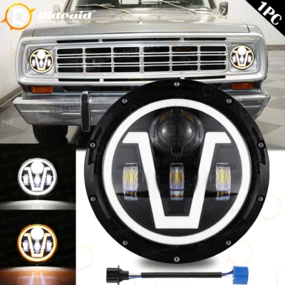 Faro LED redondo cromado de 7" en forma de H4 y X halo para camioneta Dodge D100 D200 D300 Foto 1 de 4