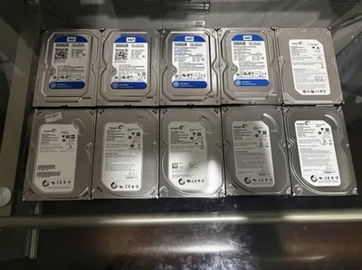 Bundle of 10 500GB 5900RPM/7200RPM Hard Drives - Tested - Working - Image 1 of 4
