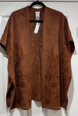 NUEVO CON ETIQUETAS Chico's Marrón Óxido Sillín Vintage Imitación Gamuza Cubierta Ruana, S/M $179 Foto 1 de 4