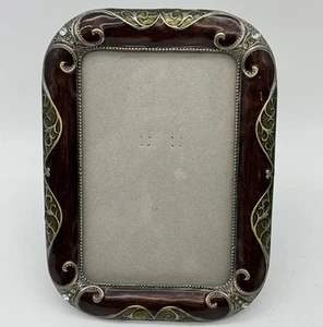 Metall Emaille Bilderrahmen grün braun goldfarben Strasssteine Fotoständer - Bild 1 von 12