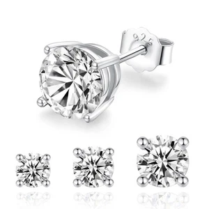 Moissanite Earrings 14k White Gold Filled 925 Sterling Silver Plated Stud Ear... - Picture 1 of 3