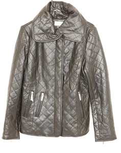 NEIMAN MARCUS Brand New Quilted Black Leather Ladies Jacket Coat SZ Medium - Picture 1 of 3