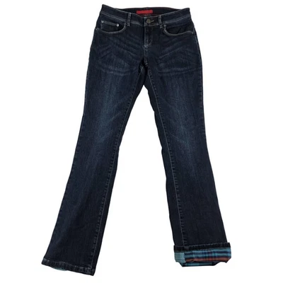 Pantalones de mezclilla L.L.Bean para mujer 4 azules a cuadros forrados corte bota tiro medio 30 entrepiernas Foto 1 de 4