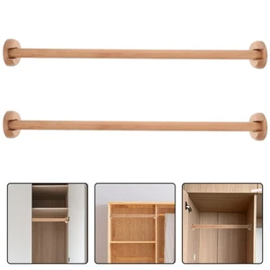  2 Sets Schrank Holz Stange Hängeorganizer Kleiderstangen mit Flanschen - Bild 1 von 12