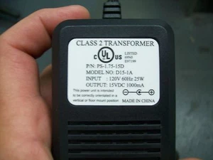 15V DC 1A Power Adapter Supply 120V 60Hz 25W P/n PS-1.75-15D - Picture 1 of 7