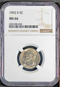 1952-S 5c Jefferson Head Nickel MS 66 NGC # 6581288-026 + Bonus - Picture 1 of 2