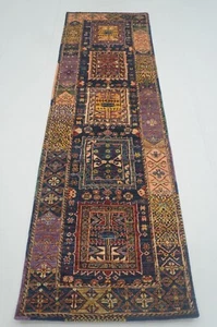 3 x 9 ft Navy Blue Samarkand Afghan Hand knotted Transitional Runner Rug - Picture 1 of 15