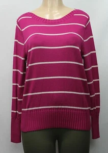 Sonoma Women's Sweater Long Sleeve Striped Fuchsia Petite Size PL - Picture 1 of 6