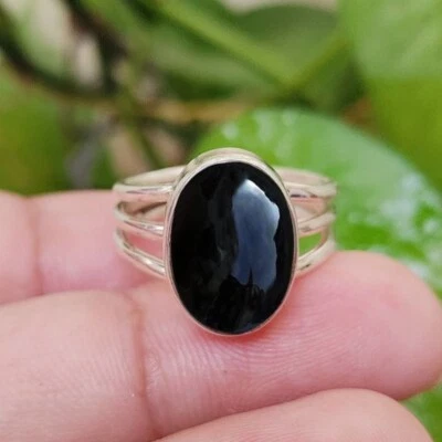 Massiccio 925 Argento Handmade Sterling Naturale Onice Nera Gemma Donna Anello - Immagine 1 di 4