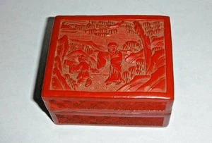 Antica custodia e coperchio scatola cinabar lacca rossa intagliata cinese - Cina - Foto 1 di 12