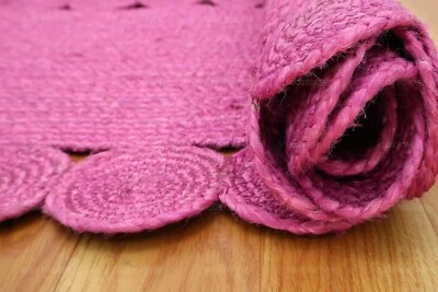 Handmade Jute Carpet Green Boho Kilim Scalloped Oval Area Rug Living Room Mats - Image 1 of 4