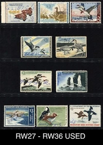 1960 - 1969 USED RW27 - RW36 Set of 10 Federal Duck Stamps Migratory Waterfowl - Picture 1 of 12
