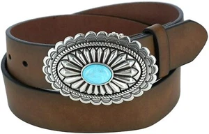 Ariat Womens Oval Turquoise Center Concho Classic Leather Belt - Picture 1 of 2