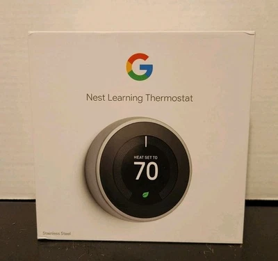 Google Nest 3rd Gen Learning WIFI Thermostat Stainless Steel T3007ES Open Box - Image 1 of 4