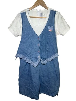 Vestido/pantalones cortos de mezclilla pradera con lazo trasero Babydoll de colección años 80 talla 6 Foto 1 de 4