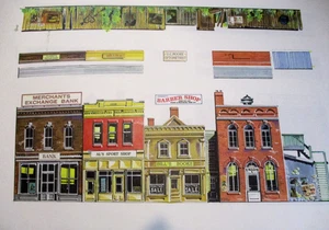 HO TRAIN BACKGROUND PAPER SHEET OF BUILDINGS FOR HO LAYOUTS 16" X 12" - Picture 1 of 2