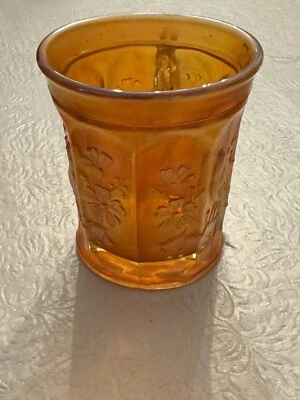 Vintage Northwood Carnival Glass Deep Marigold Singing Birds Mug READ - Image 1 of 4