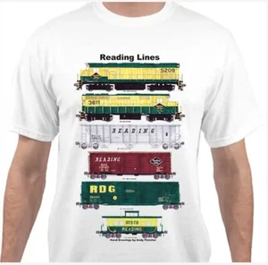 Reading Lines Yellow & Green Train Railroad T-Shirt by Andy Fletcher - Picture 1 of 1