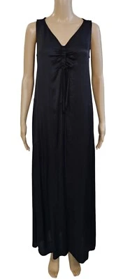 RAQUEL ALLEGRA Black Satin Cinched Tie V Neck Sleeveless Maxi Dress 2/M $385 - Image 1 of 4
