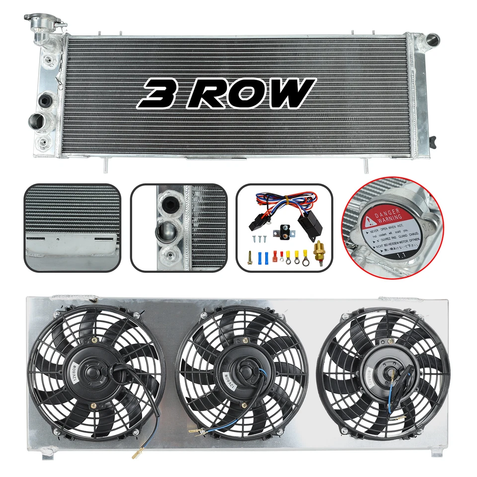 3 Row Aluminum Radiator+Shroud Fan Relay For 1991-2001 Jeep Cherokee XJ Comanche - Image 1 of 4