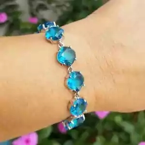 Bracciale Argento Sterling Cristallo Australiano Acquamarina, Bracciale Tennis - Foto 1 di 6