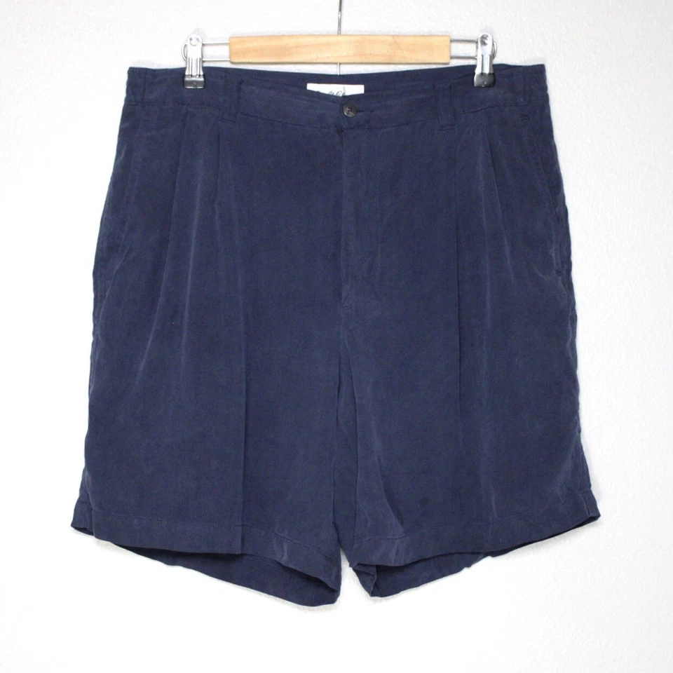Pantalones Cortos De Seda Arnold Palmer De Colección Para Hombre Talla 34 Azul Marino Plisados Bolsillos Años 90 Foto 1 de 4