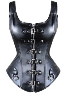 Nuovo bustier donna punk rock ecopelle fibbia corsetto punto con perizoma L - Foto 1 di 9