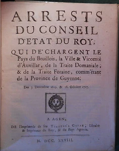 Arrêts du Conseil d'Etat du Roi Brulhois Auvillar - Agen, Gayau, 1728. - Imagen 1 de 2