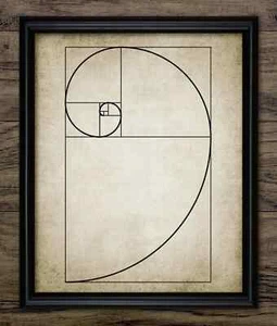 Fibonacci Spiraldruck, Goldener Schnitt Mathematik Wissenschaft Wandkunst, Vintage-Stil Dekor - Bild 1 von 1