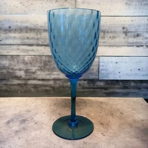 Vintage MCM Glass Goblet Candle Holder Giant Goblet Teal Blue Optic Swirl 13" - Picture 1 of 7