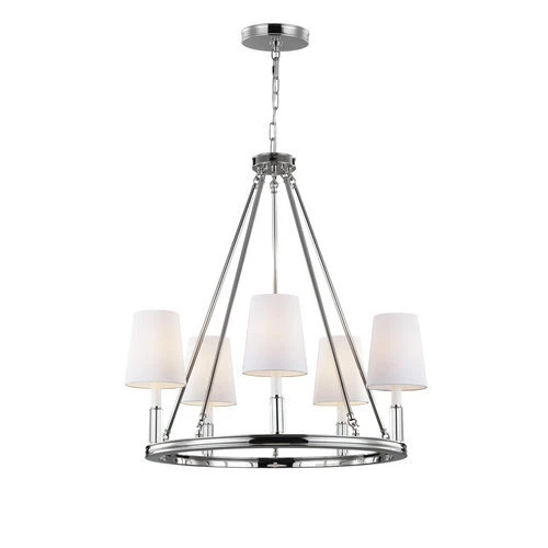 Feiss Lismore 5-Light Polished Nickel Modern Wagon Wheel Hanging Chandelier - Image 1 of 1