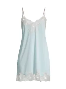 Natori ENCHANT Pale Blue Ivory Lace Polyester Slinky Knit Lace Trim Chemise - XL - Picture 1 of 3