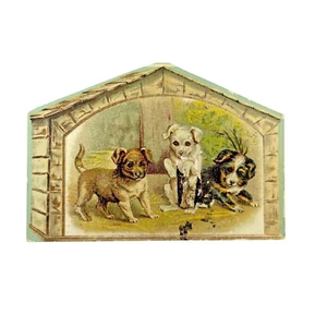JAS W HIMMELBERGER - Hatter - Antique Die-Cut Victorian Trade Card - Puppies - Picture 1 of 2