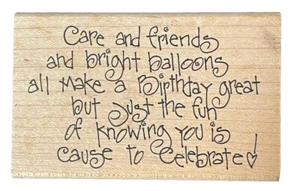 Knowing You is A Cause to Celebrate Birthday Greeting Phrase Wood Rubber Stamp - Picture 1 of 4