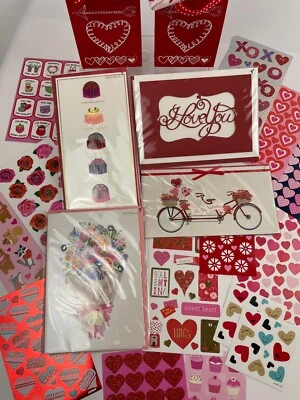 Huge Sticker Lot & 4 Papyrus Heart Happy Valentine’s Day Cards /2 Bags *Rtl $37+ - Image 1 of 4
