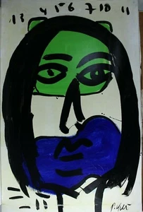 Keil Portrait Miro Kopf grün blau Öl signiert - Bild 1 von 4