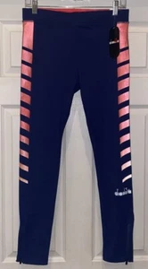DIADORA Tech Dark Blue Red Long Reflective Running Tights Pants NEW Mens Sz S - Picture 1 of 8
