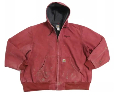 Vintage Carhartt Men's 2XL Duck Canvas Jacket Lined Workwear Hooded J158 DKR Red - Image 1 of 4