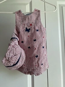 Little Me Baby Boys Crab 2 Pc Romper Red White Stripe Seersucker Sleeveless 6M - Picture 1 of 3