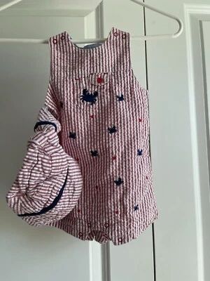 Mameluco Little Me Baby Boys Crab 2 piezas rojo blanco rayas Seersucker sin mangas 6M Foto 1 de 3