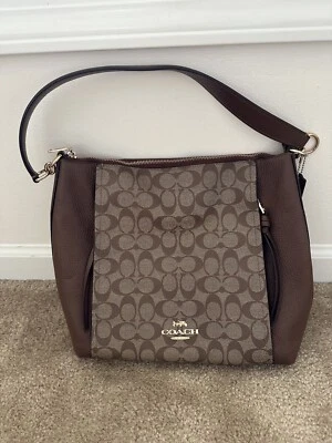 Bolso de Hombro COACH MARLON Caqui Lona Marrón Sillín Cuero Foto 1 de 4