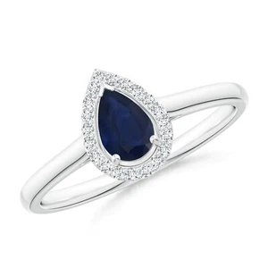 925 Sterling Silver Pear 2 Ctw Blue Sapphire Solitaire Women Promise Ring - Picture 1 of 7