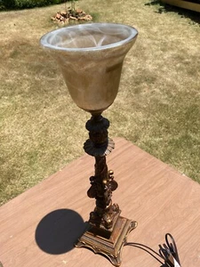 Torchiere Buffet Lamp / Brown/Bronze Color /  27" tall with Glass Sconce - Picture 1 of 7