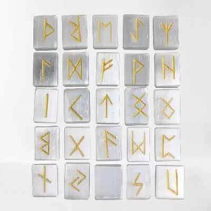 Handmade Selenite Cube Rune Set Crystal Stone Elder Reiki Healing gemstone 25 Pc - Picture 1 of 3